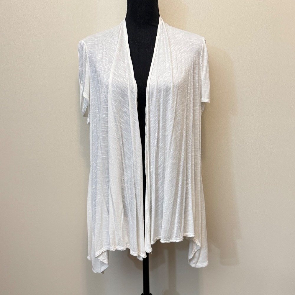 AB Studio Y2K Women XL Ivory Open Front Cardigan Short Ruched Sleeve Rayon Shrug